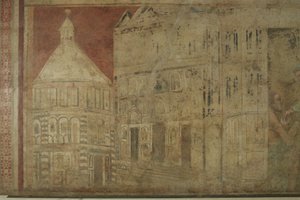 Detalhe da chegada dos frades cinzentos ao fresco de Florença